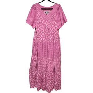 Only Necessities sz 1X Floral Muumuu Pockets Pink Boho Womens V-neck Long Gown